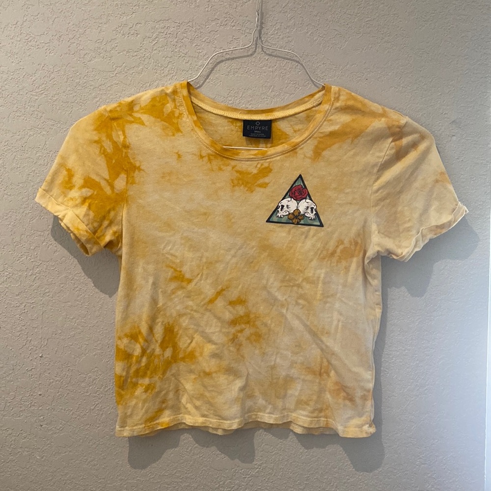 Yellow tie-dye crop top. Size S.